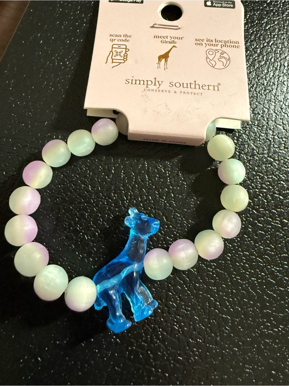 Simply Southern Pastel Beaded Bracelet with Blue Giraffe Charm